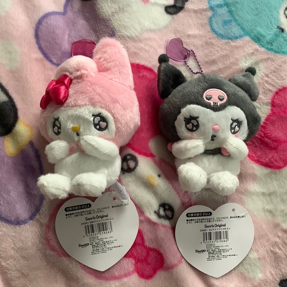 Kuromi and my melody plush keychains